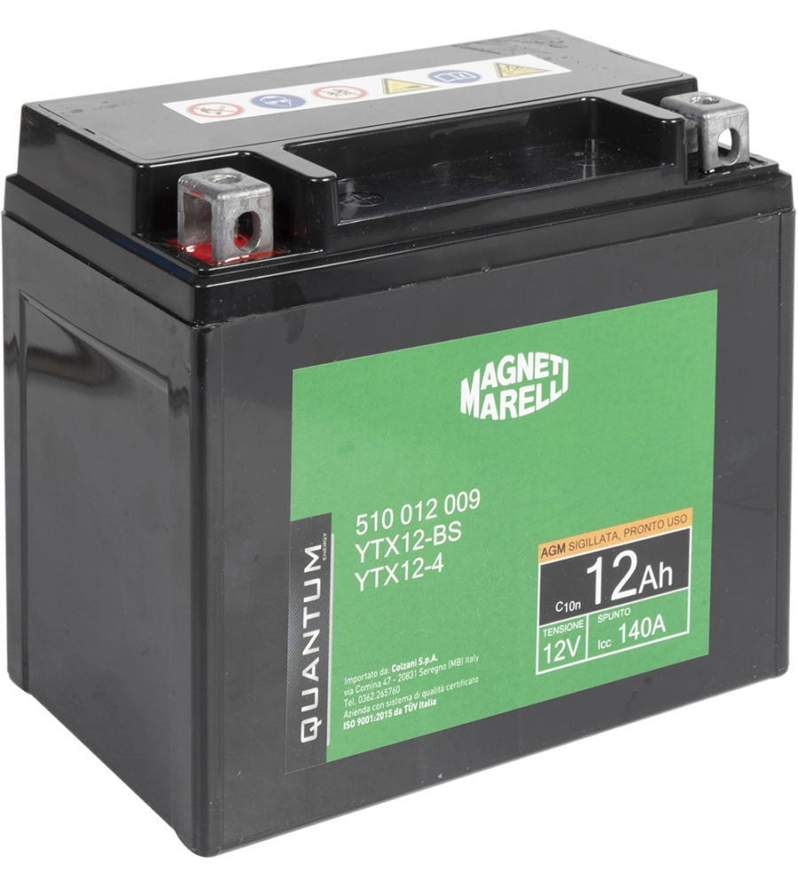 MAGNETI MARELLI BATTERIA MOTO E SCOOTER 12AH 12V 140A TECNOLOGIA AGM SIGILLATA POLO POSITIVO SINISTRO